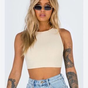 Princess Polly Beige Ribbed Crop Top